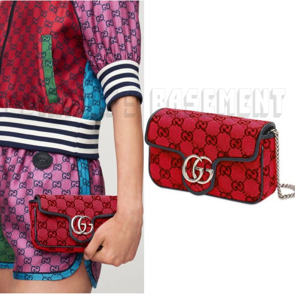 GUCCI Limited Edition GG Marmont logo quilted red GG canvas SUPER MINI Chain bag
